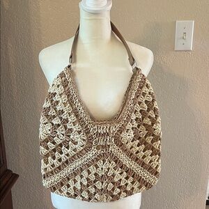 Stylish Brown and Cream Crochet Women Bag